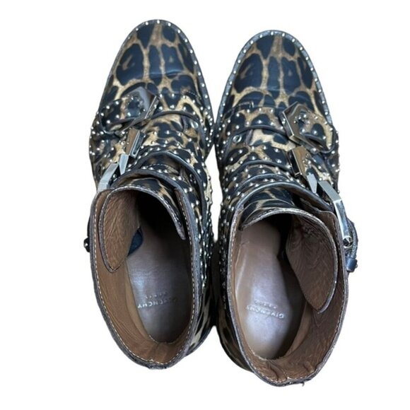 GIVENCHY Studded Leopard Print Buckle Leather Ankle Boot Size 36 - Picture 5 of 13